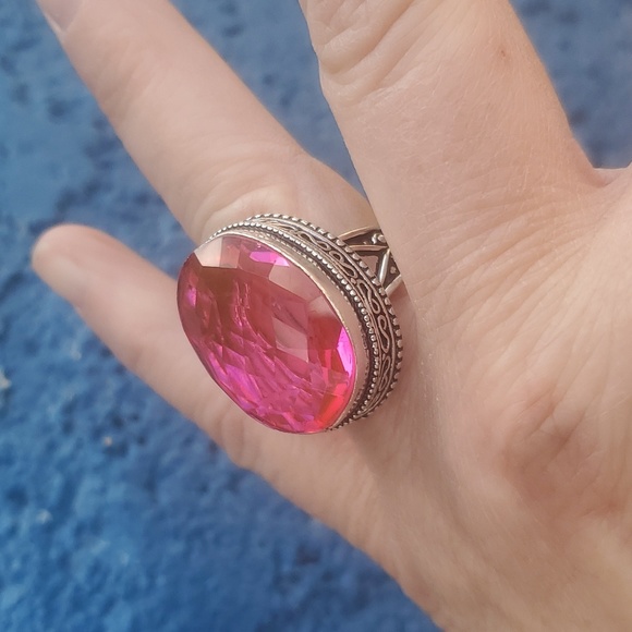 New Faceted Pink Mystic Topaz 925 Silver Ring. - Picture 7 of 16